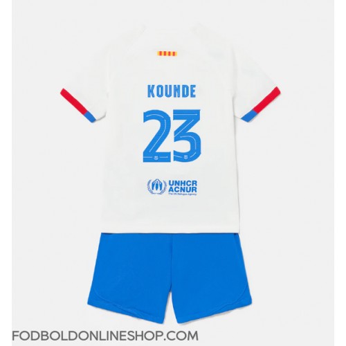 Barcelona Jules Kounde #23 Udebane Trøje Børn 2023-24 Kortærmet (+ Korte bukser)